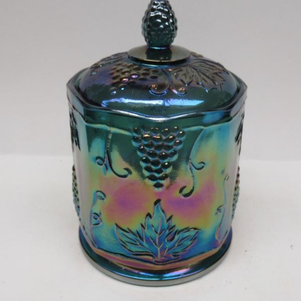 Indiana Glass Purple Carnival HARVEST GRAPE 7 Inch High Canister Jar with Lid